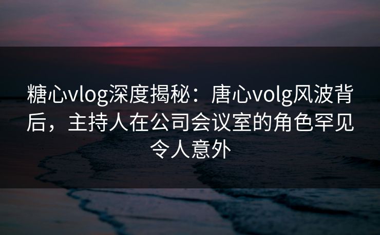 糖心vlog深度揭秘：唐心volg风波背后，主持人在公司会议室的角色罕见令人意外