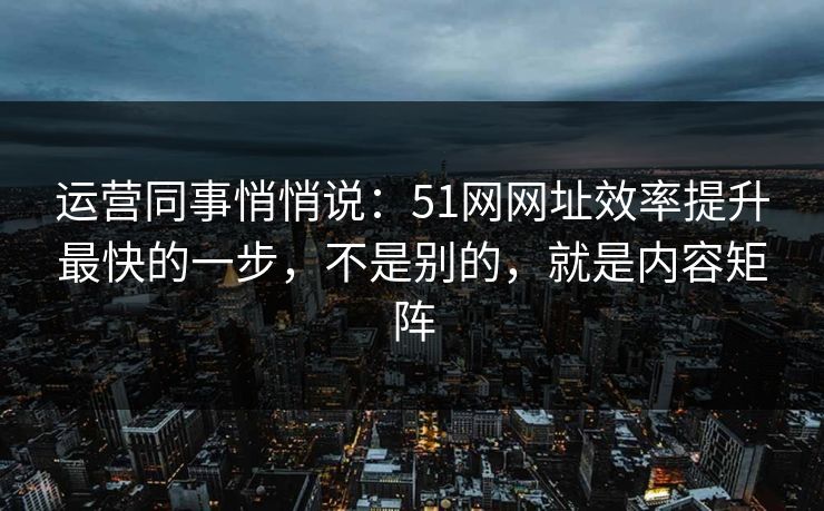 运营同事悄悄说：51网网址效率提升最快的一步，不是别的，就是内容矩阵